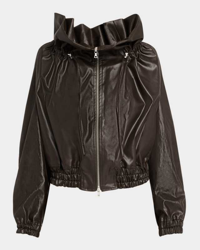 Voly Ruffle-Collar Waxed Zip Jacket